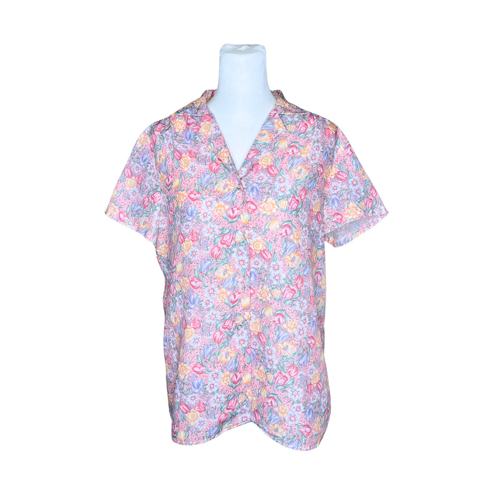 Vtg 80s Reve Floral Shirt Multi-color Whimsical Cottagecore Garden Dainty Boho